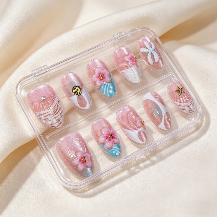 Dekoratives Muschel-inspiriertes Press-On-Nail-Art-Set