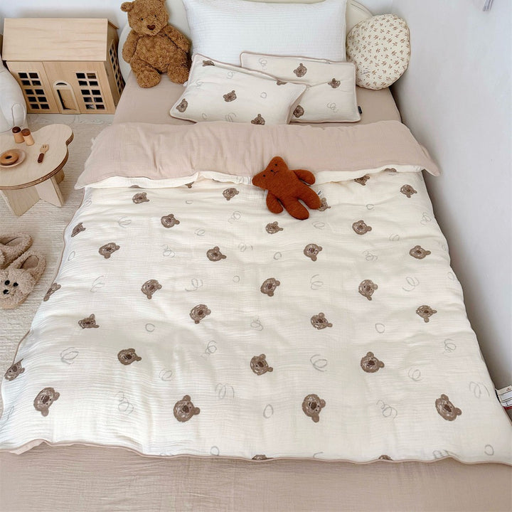 Wendbare Musselin-Kinderbettdecke mit Teddybären-Druck