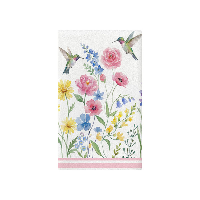 Dekorativer Baumwoll-Leinen Küchentuch mit Aquarell-Wildblumen- und Kolibri-Druck