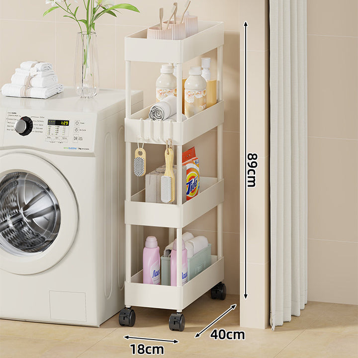 Slim Four-Tier Rolling Laundry und Badezimmer Aufbewahrungswagen mit tiefen Tablettkörben und verriegelbaren Drehrollen