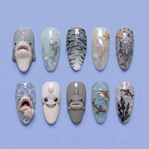Marine Life Themed Press-On Nagelkunst Set