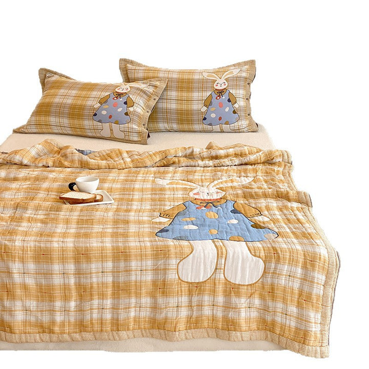 Gestepptes Baumwoll-Quilt-Set mit appliziertem Melonenmädchen und Wendekissenbezügen