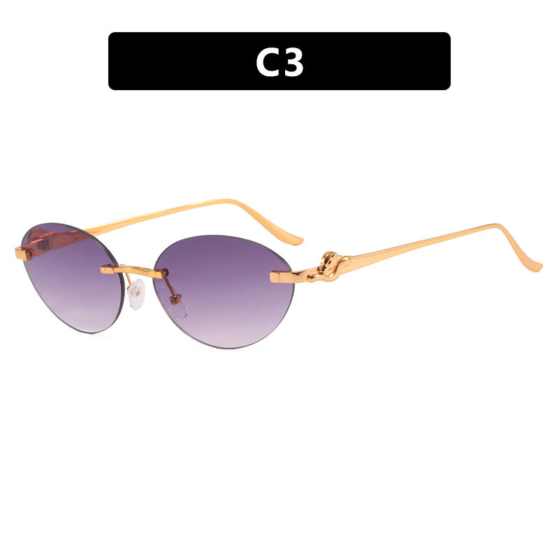 Damen runde Sonnenbrille mit elegantem, halbtransparentem Rahmen und modischen Details Karnz