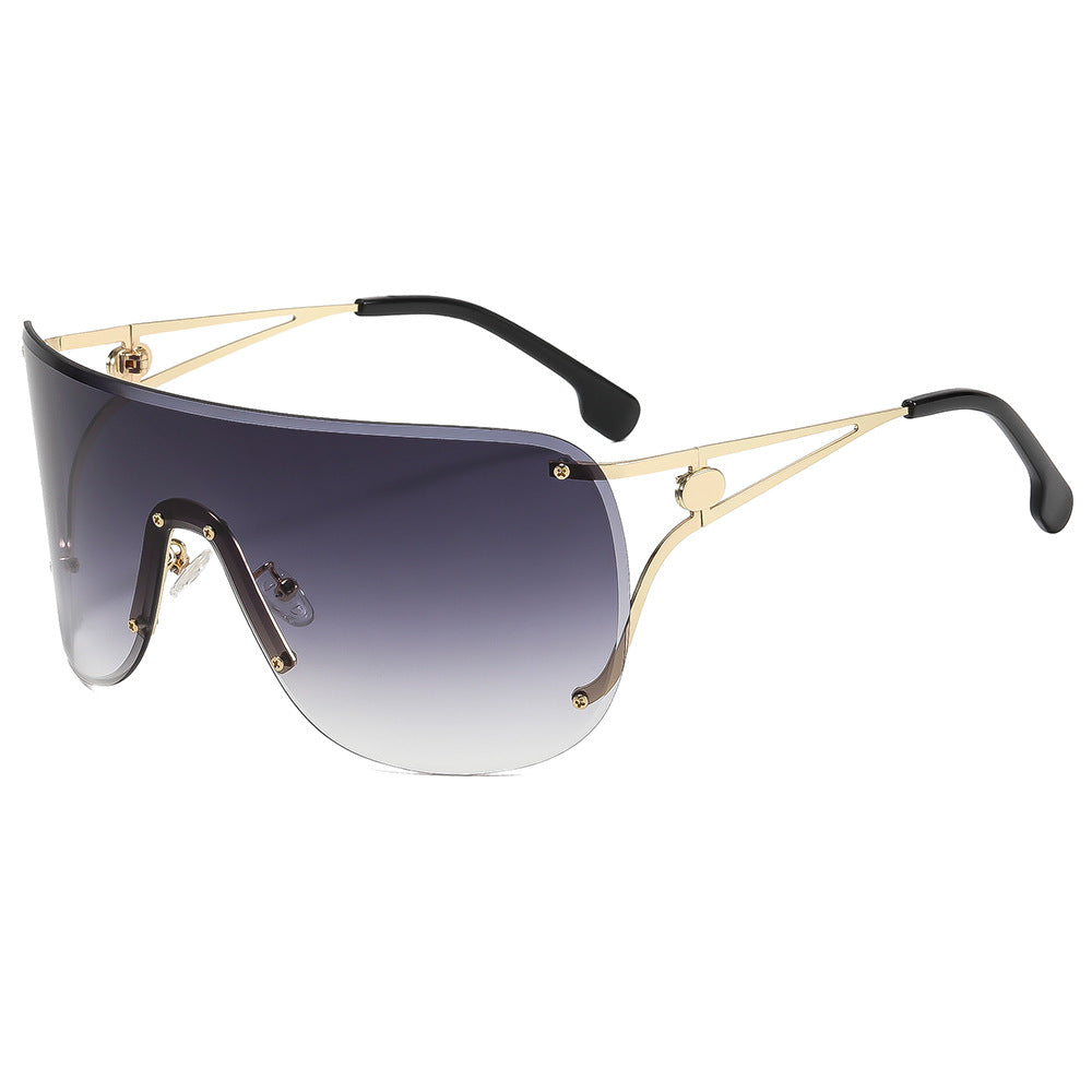 Damen visierartige Sonnenbrille mit elegantem Metallgestell Karnz