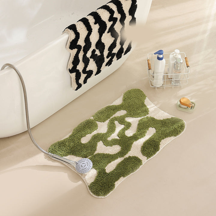 flauschige Bad- und Fußmatte aus Baumwoll-Tufting mit Retro-Karo-Muster