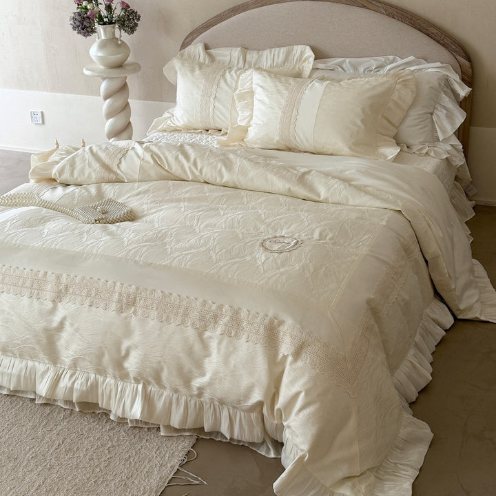 Rüschenspitzen-Satin-Akzent Bettwäsche Set