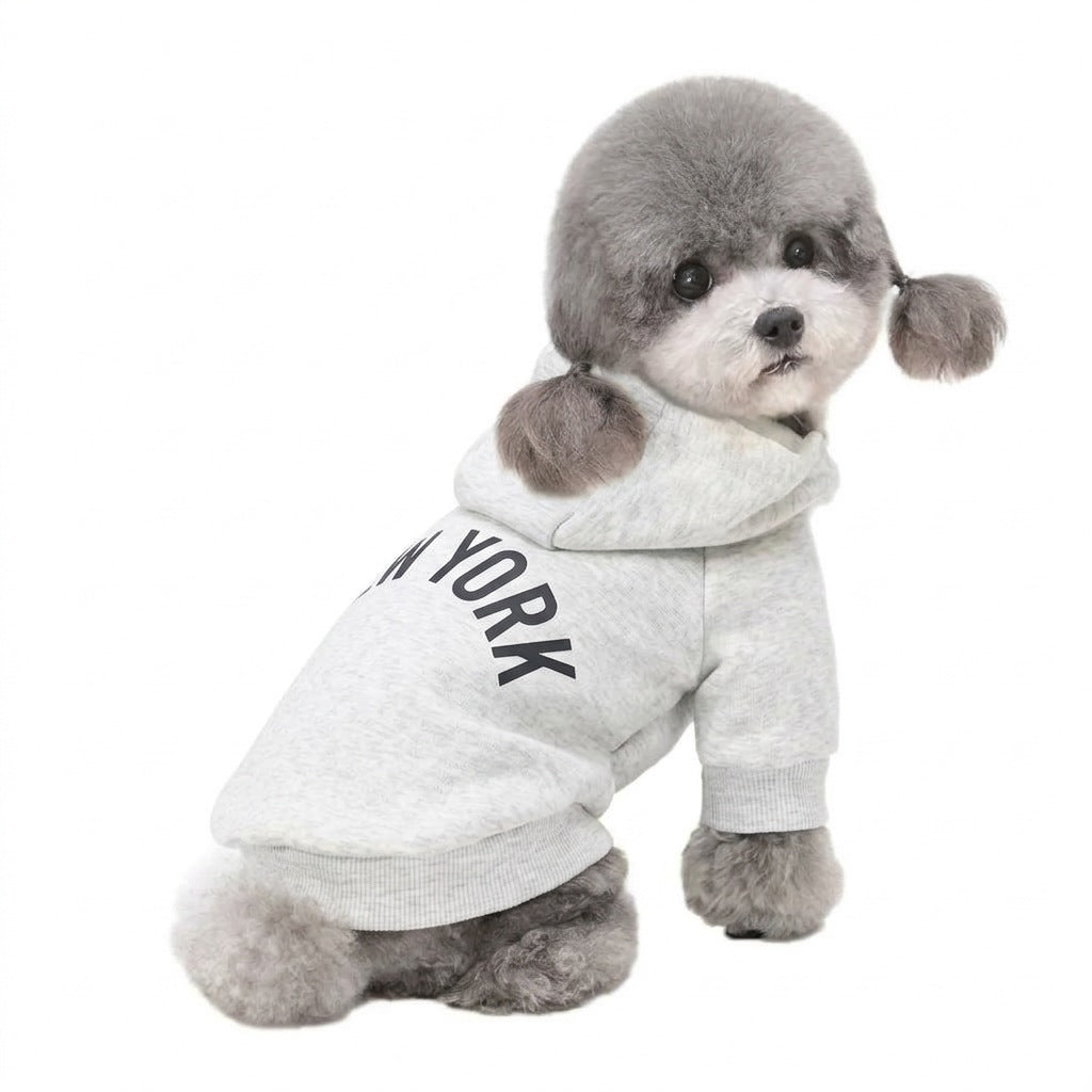 Pullover Fleece-lined Hund Hoodie mit New York Grafik und Rippbund