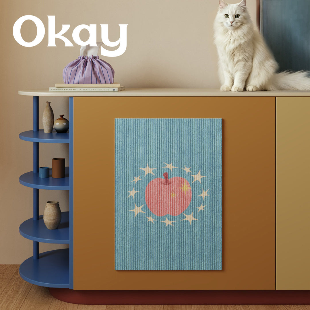 Textured Ribbed Cotton Wall Art Panel with Playful Apple Print