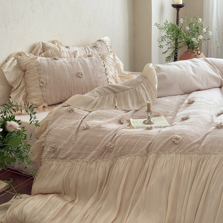 Luxus Rüsch Satin Bettbezug und dekorative Kopfkissenbezüge Set