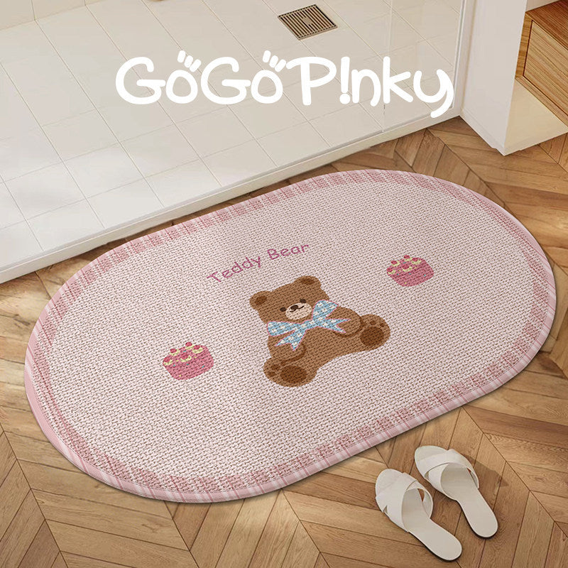 Plush Embroidered Teddy Chenille Non-Slip Bath Mat