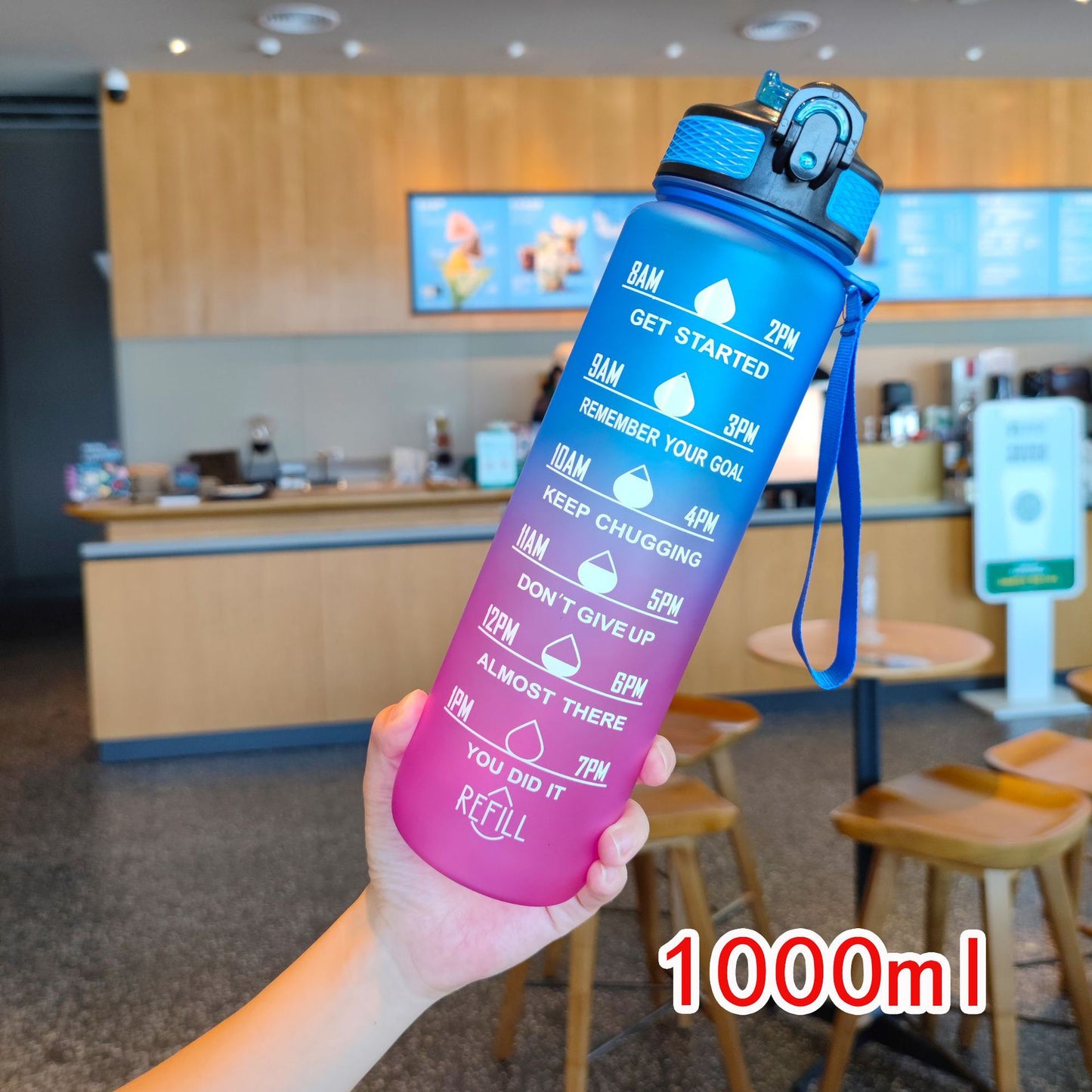 Damen motivierende Wasserflasche mit Zeitmarkierungen Karnz