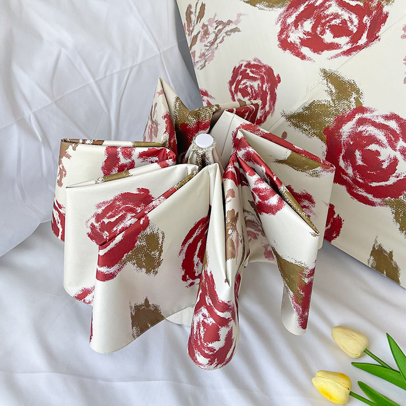 Damen Automatischer Faltregenschirm mit Blumenmuster Karnz