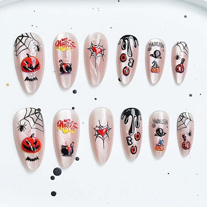 Künstlerisches Press-On-Nagelset mit Kirschblütenmuster Karnz