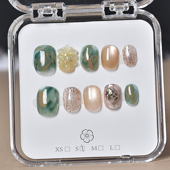Dekorativer Floral Press-On Nagelset Karnz