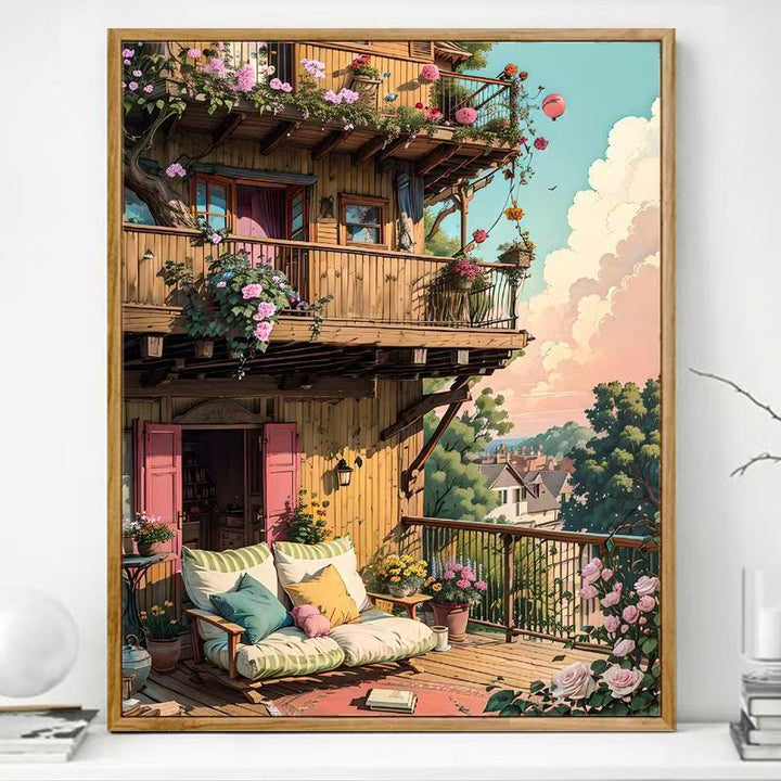 Gemütlicher Balkon Kunstdruck Karnz