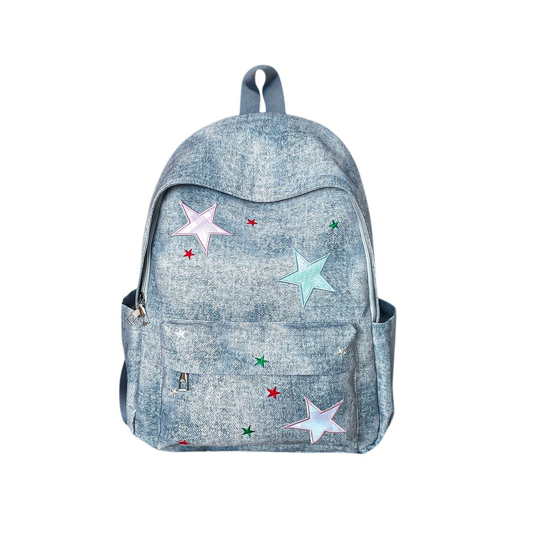 Lässiger Sternen-Print Denim-Rucksack Karnz