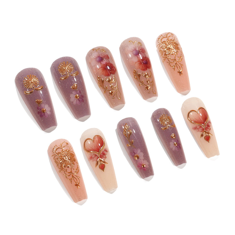 Kunstnagel Set mit romantischen Floral-Motiven Karnz