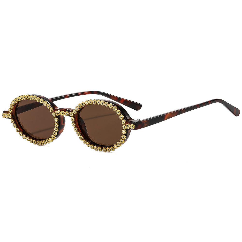 Damen modische Sonnenbrille mit floralem Kristallrahmen Karnz