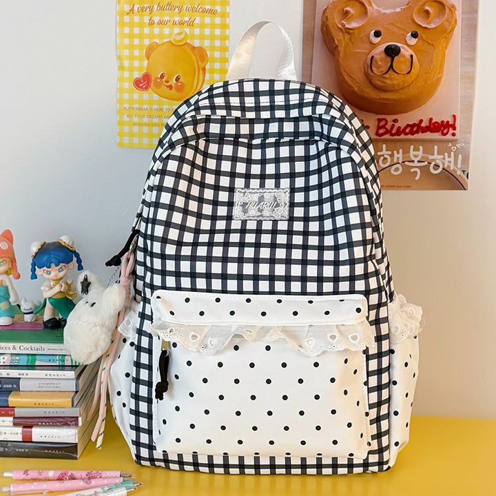 Stylische Gingham-Print Freizeit Rucksack Karnz
