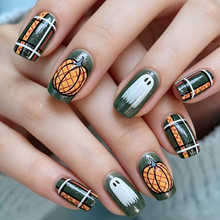 Pumpkin-Themen Press-On Nagelkunst Set Karnz