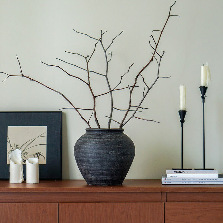 Rustikale strukturiertes Keramik-Vase mit schmalem Hals und antikisiertem Finish