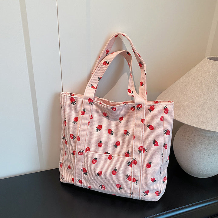Verspielte Erdbeer-Print Corduroy Tragetasche Karnz