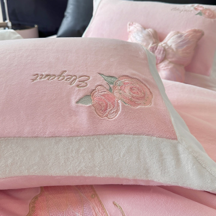 Luxuriöse gesteppte Bettdecken-Garnitur aus Mikrofaser mit Blumen-Relief und Wende-Design