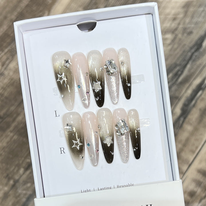 Ombre Press-On Nail Art Set mit Strass-Accents