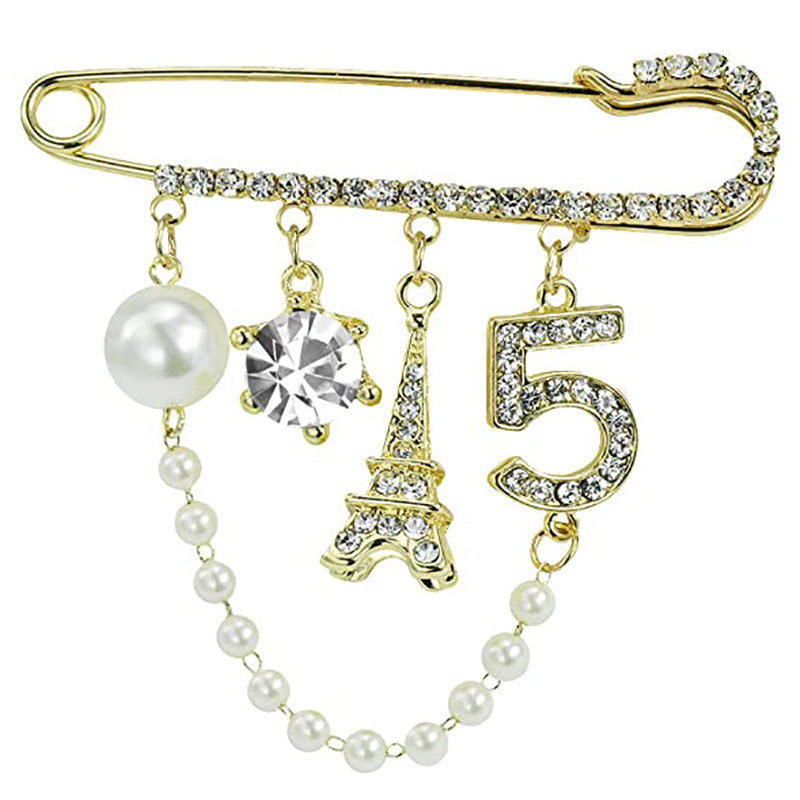 Elegante Brosche mit Perlen und Strass Karnz