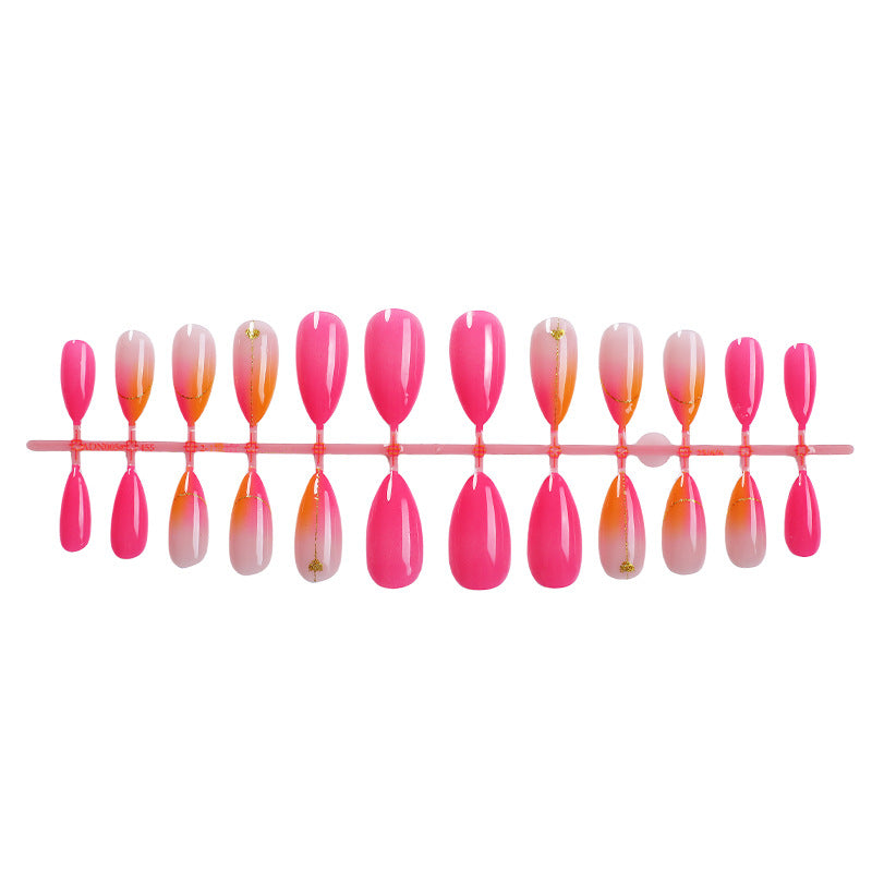 Press-On Nail Set mit lebhaftem Farbverlauf-Design und goldenen Akzenten Karnz
