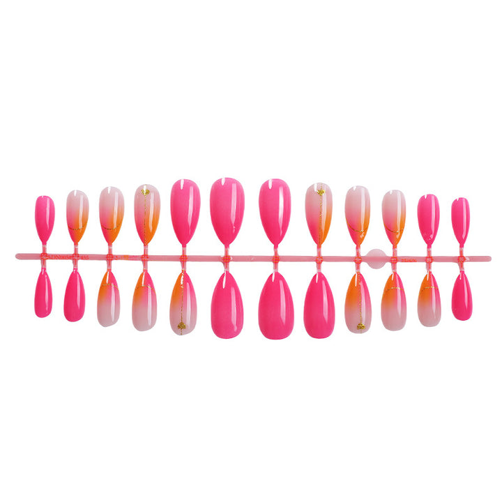 Press-On Nail Set mit lebhaftem Farbverlauf-Design und goldenen Akzenten Karnz