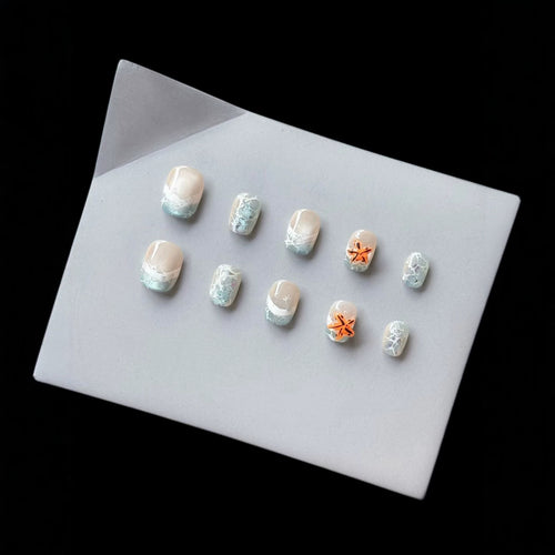 Elegantes Press-On Nagelkunst-Set mit ozean-inspiriertem Design
