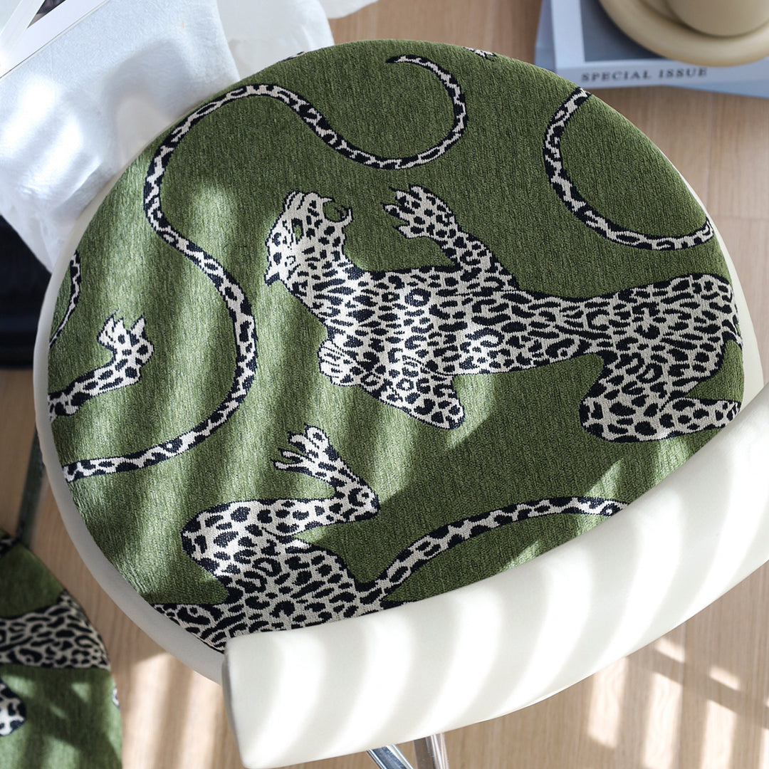 Runde Stuhlkissenhülle mit gewebtem Leoparden-Jacquard und elastischem Saum Karnz