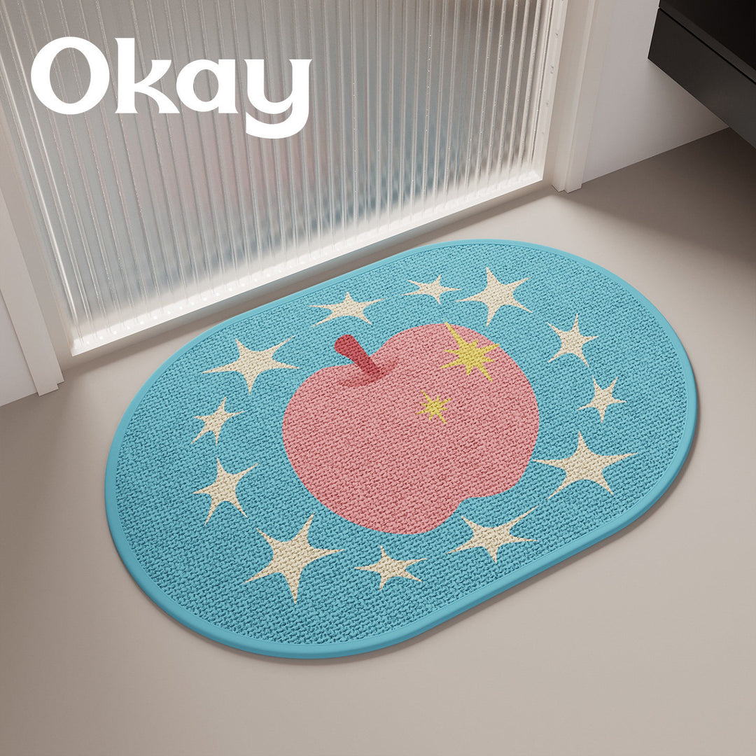 Decorative Non-Slip Oval Indoor Doormat with Cute Apple and Star Pattern