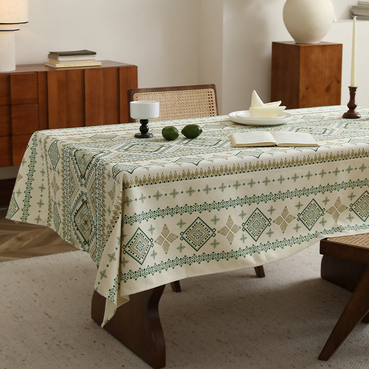 Rechteckige Tischdecke im Boho-Ornament mit Leinenoptik Karnz