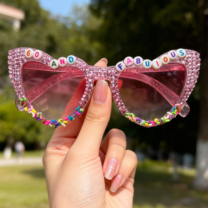 Dekorative Katzenaugen-Sonnenbrille mit Rhinestones Karnz