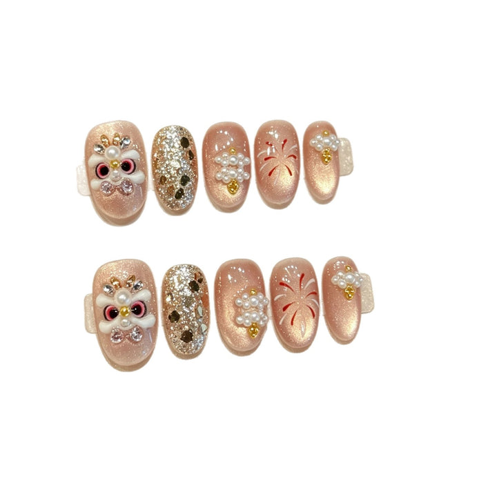Künstlerisches Press-On Nagelkunst-Set mit 3D-Blumenakzenten