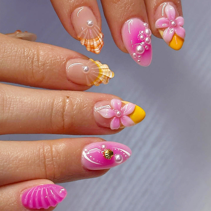 Dekorativer floraler langer Press-On-Nagelset Karnz