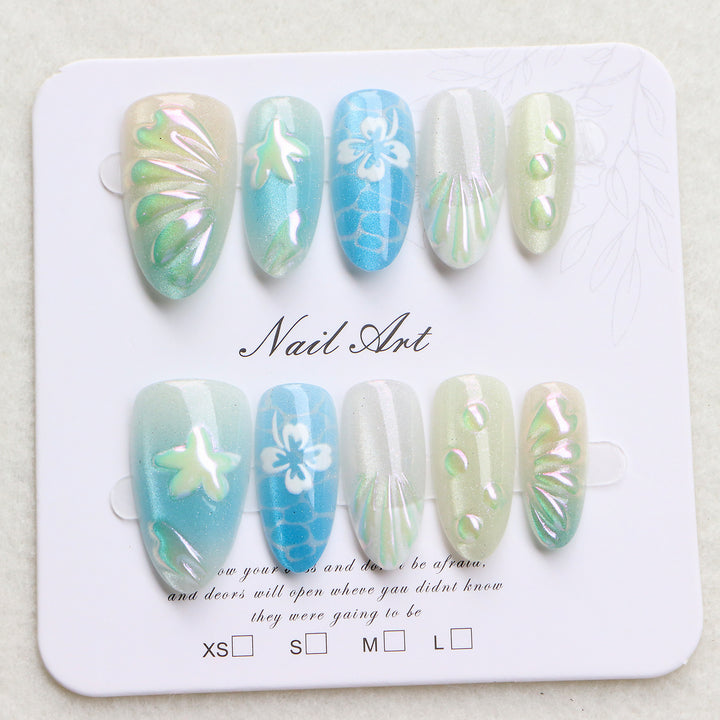 Künstlerisches von Ozeanen inspiriertes Press-On-Nagelset Karnz