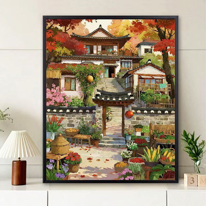 Scenic Village Landschaft Kunstdruck Karnz