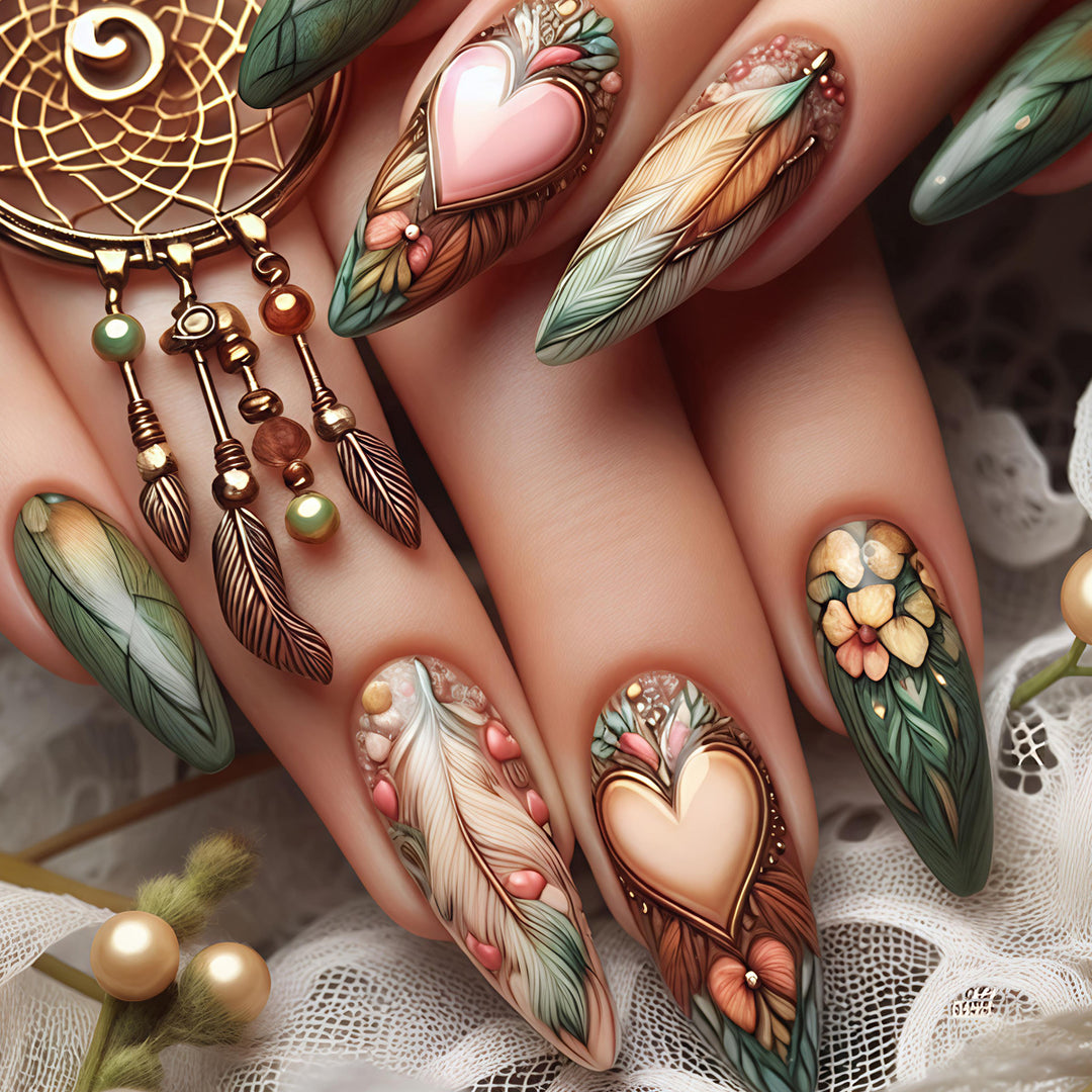 Kunstnägel mit Floralem und Romantischem Herzensdesign Karnz