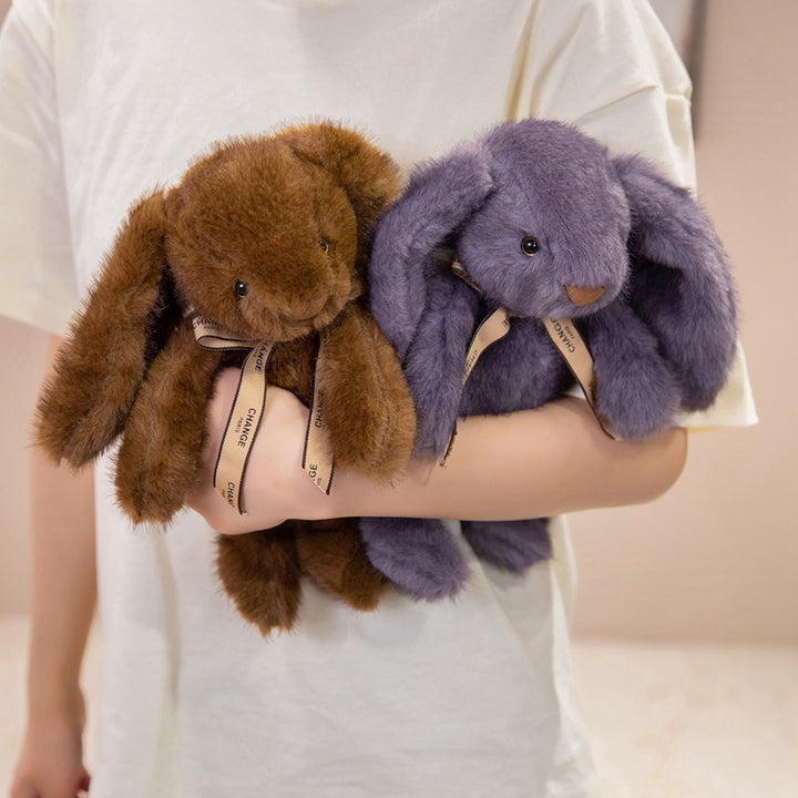 Squat Plush Bunny Cuddle Doll mit langen hängenden Ohren, gewichtetem Boden und Grosgrain-Band Karnz