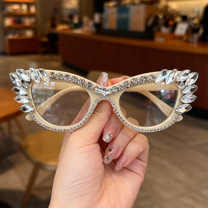 Luxuriöse Katzenaugen-Rhinestone-Sonnenbrille Karnz