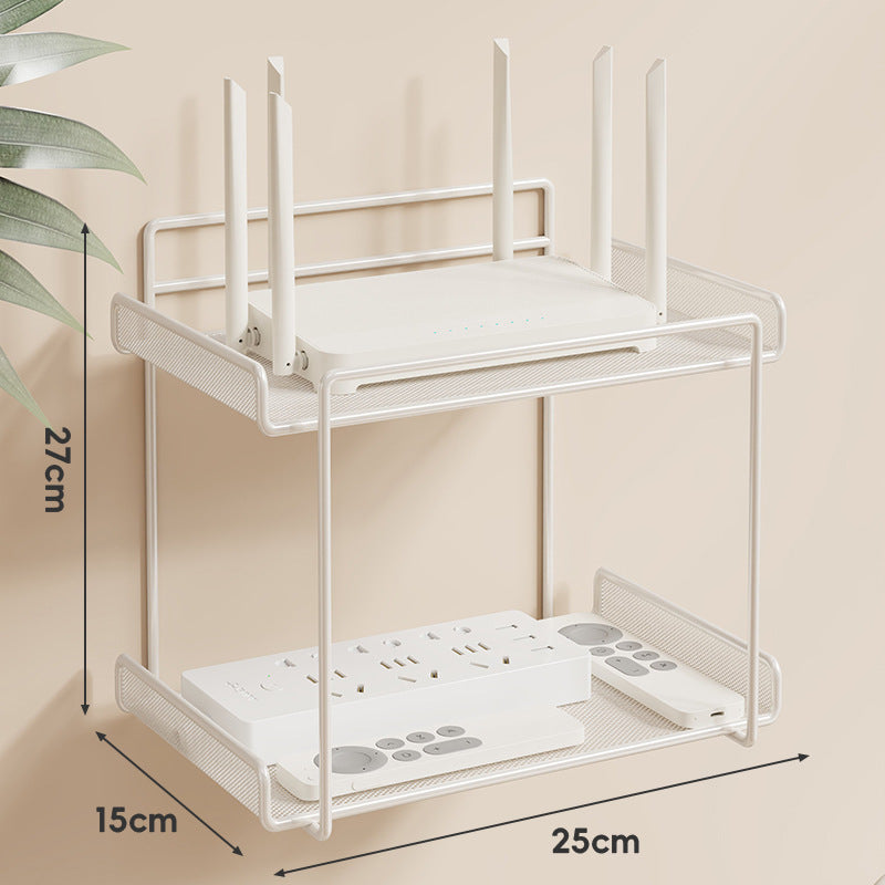Wandmontierter Zwei-Ebenen Belüfteter Mesh Router und Power Strip Organizer