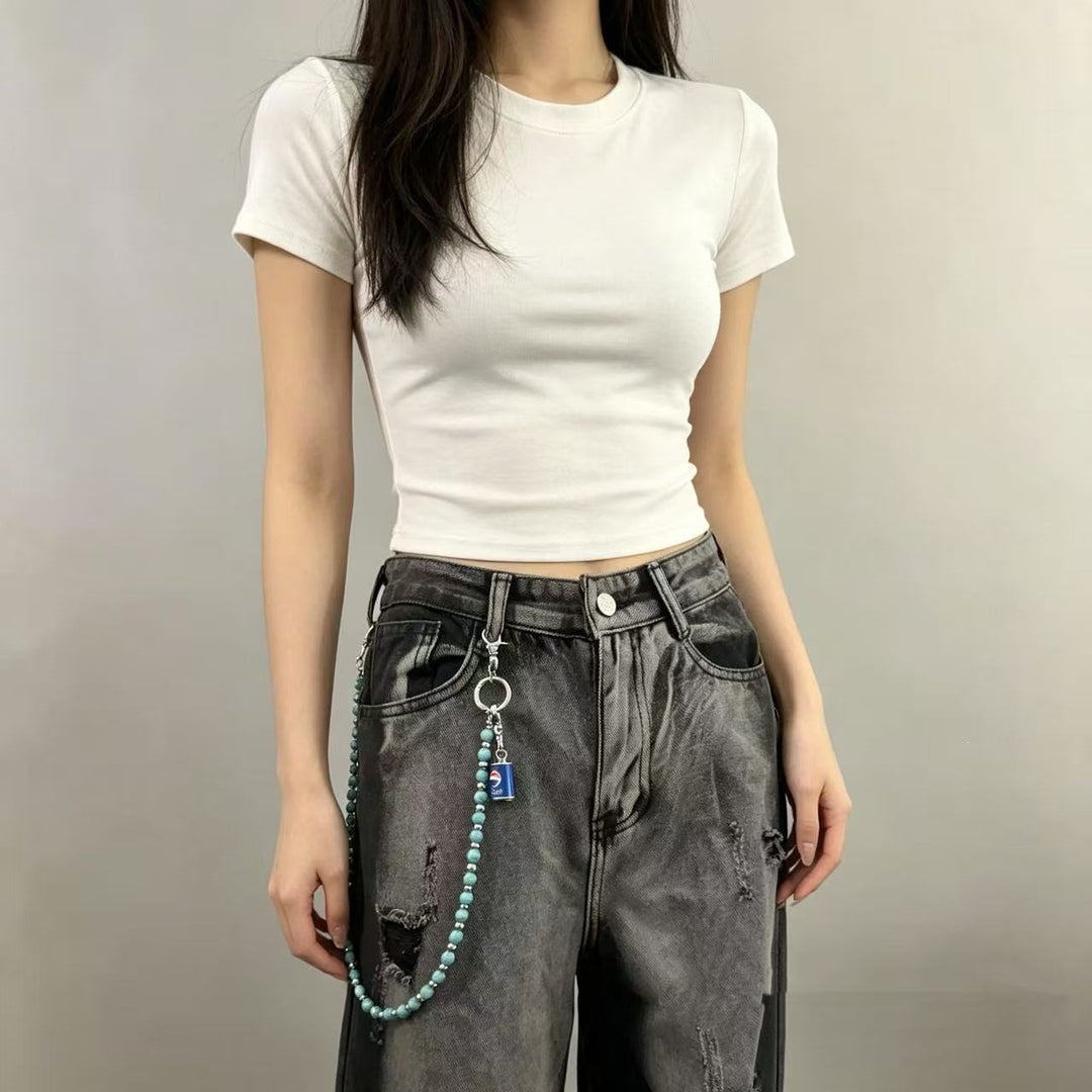 Cropped T-Shirt mit Trendigem Kettenanhänger Karnz