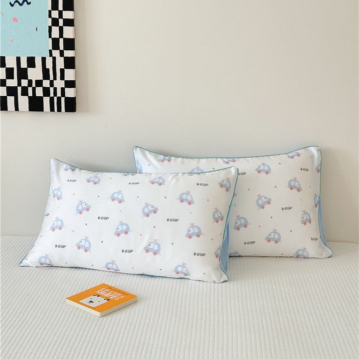 Kinder-Kissenbezug-Set aus Baumwollsatin mit Panda-Print und kariertem Design Karnz