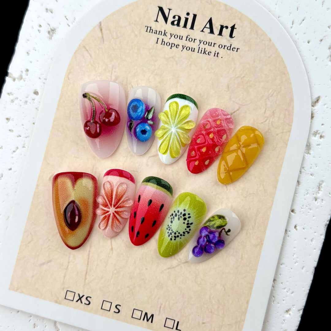 Vibrantes Frucht-Themen Press-On Nagel Kunst Set