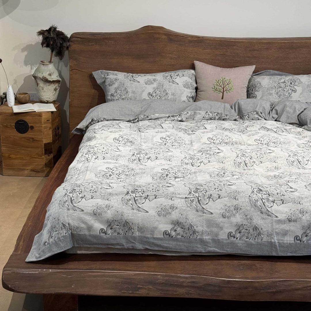 Premium-Feinleinen Bettbezug-Garnitur mit Vintage-Paisley und Bettrock