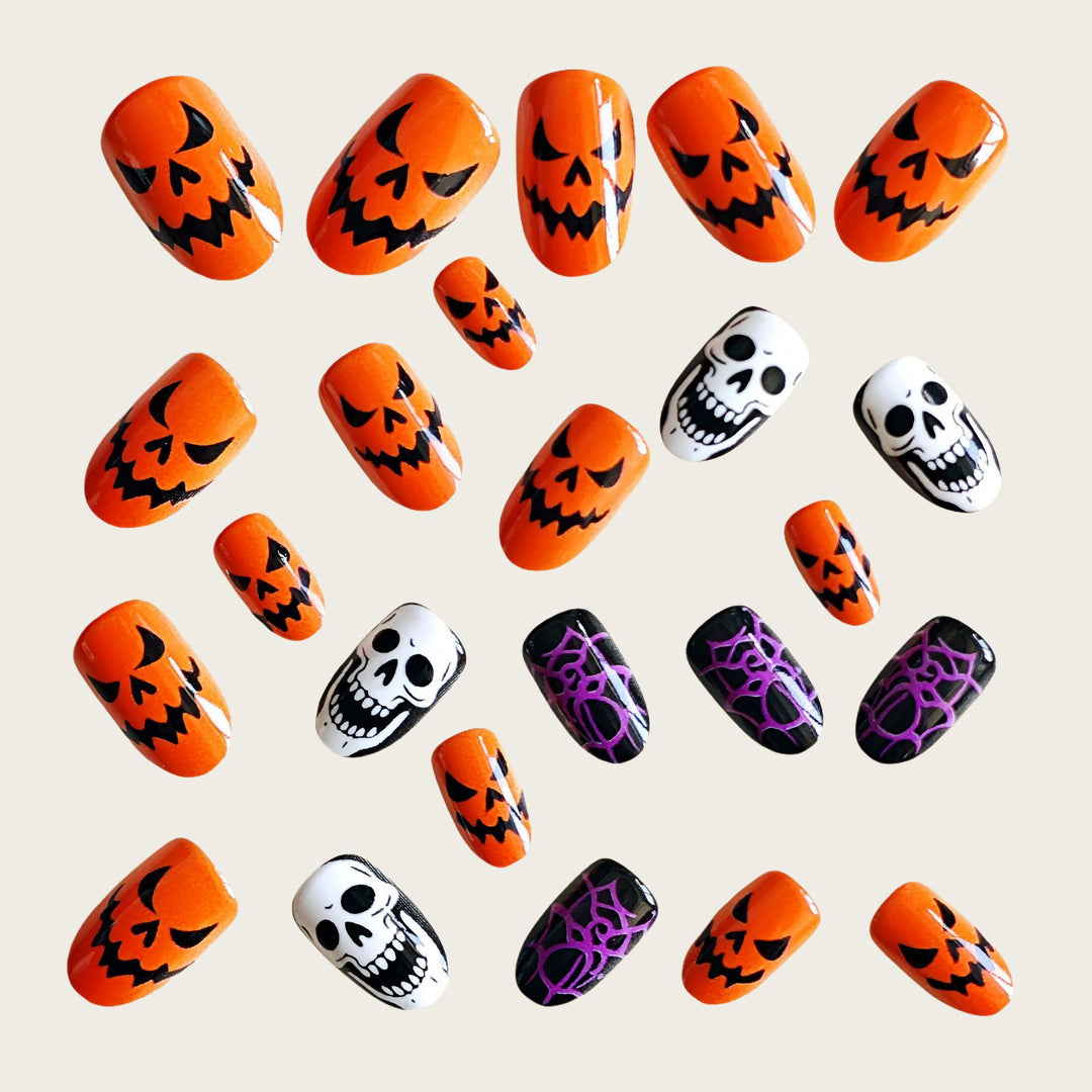 Halloween Kunstnägel Im Kreativen Kürbis- und Schädel-Design Karnz