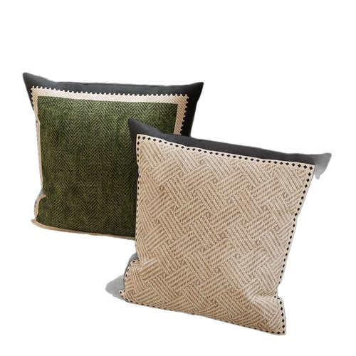 Decorative Woven Throw Pillow Cover with Geometric Chevron Texture and Contrasting Piped Edge